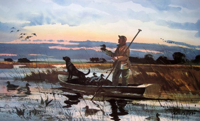 Картина охотник на уток с лодки