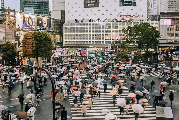 Пешеходный переход в Японии в часы пик