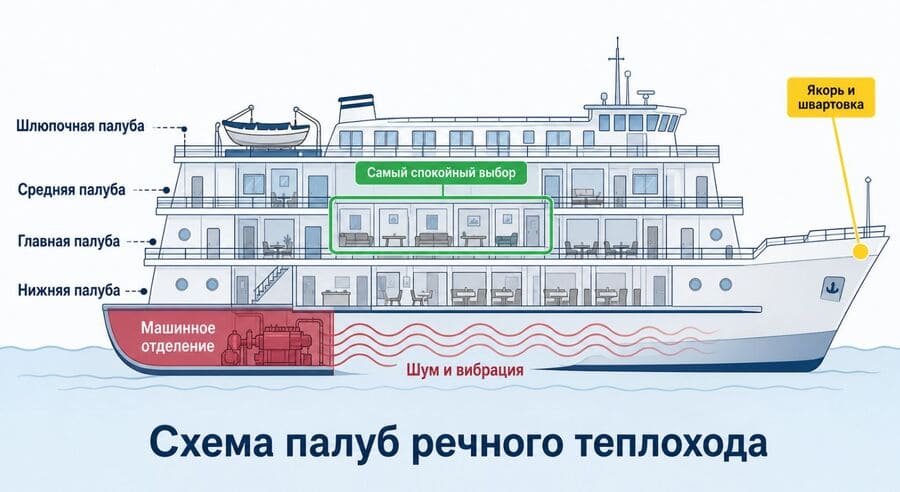 Схема теплохода для речных круизов по России